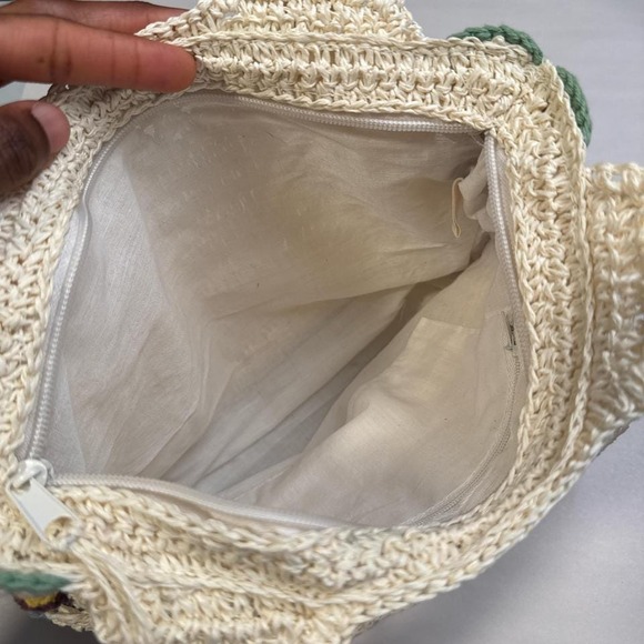 Vintage‎ 90s/Y2K Faded Glory Floral Crochet Paper Straw Tote Bag - Picture 6 of 6